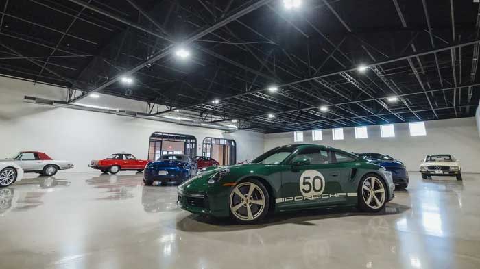 The Archive Motor Club showroom, featuring a clear Resinwerks floor. 