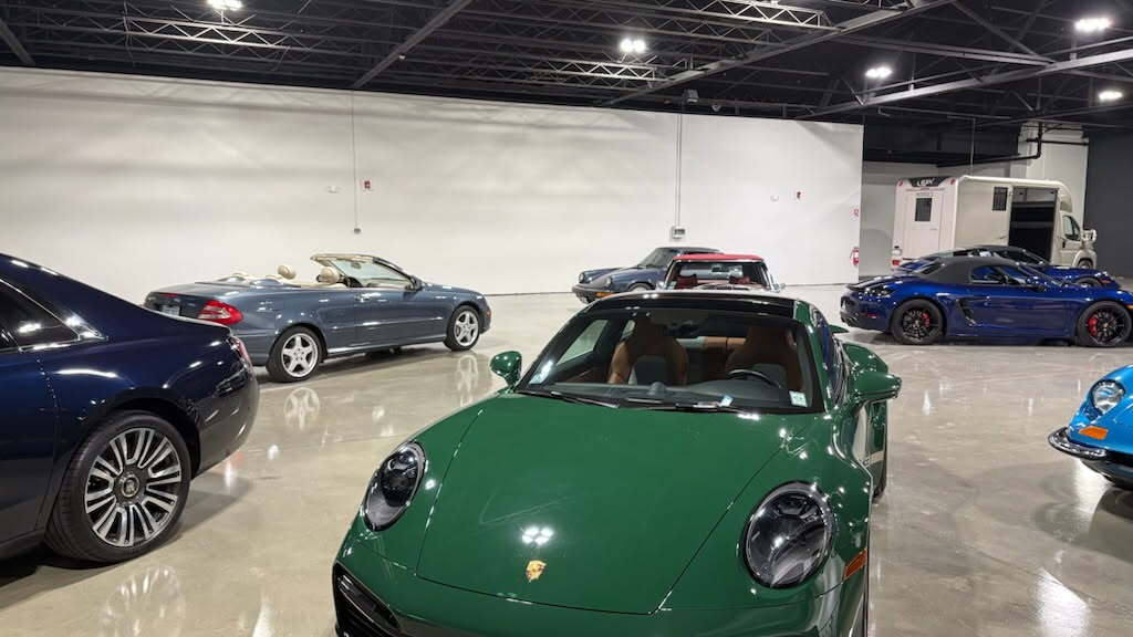 A collection of cars at the Archive Motor Club.