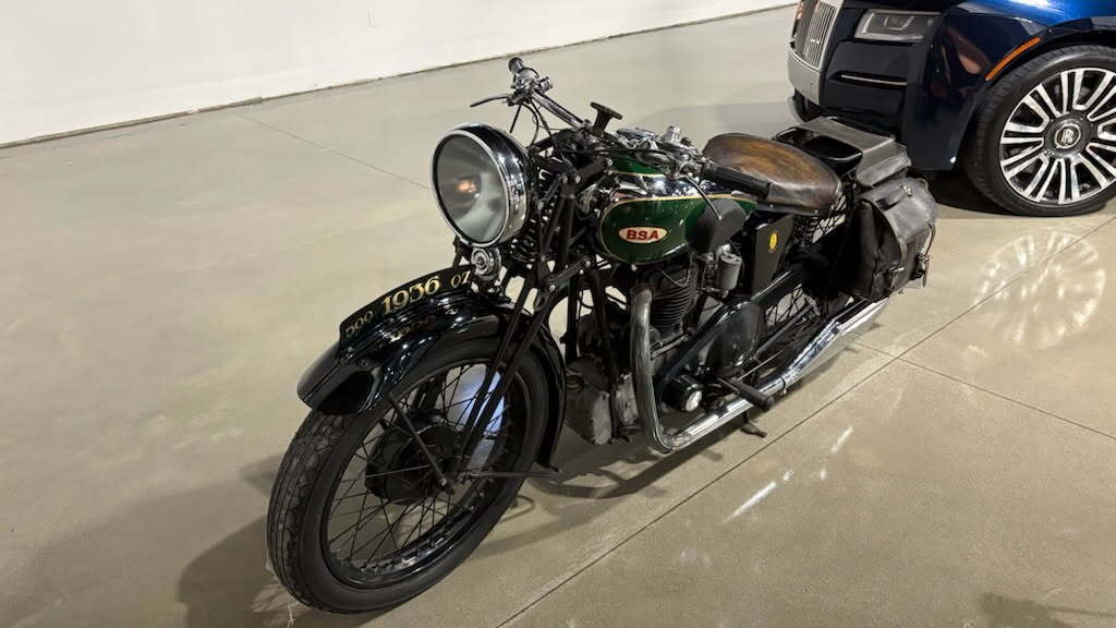 A motorcycle on display at the Archive Motor Club.