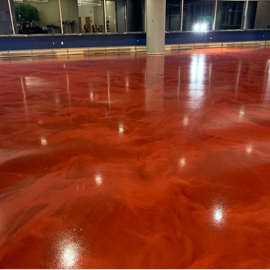 Red metallic epoxy on university floor