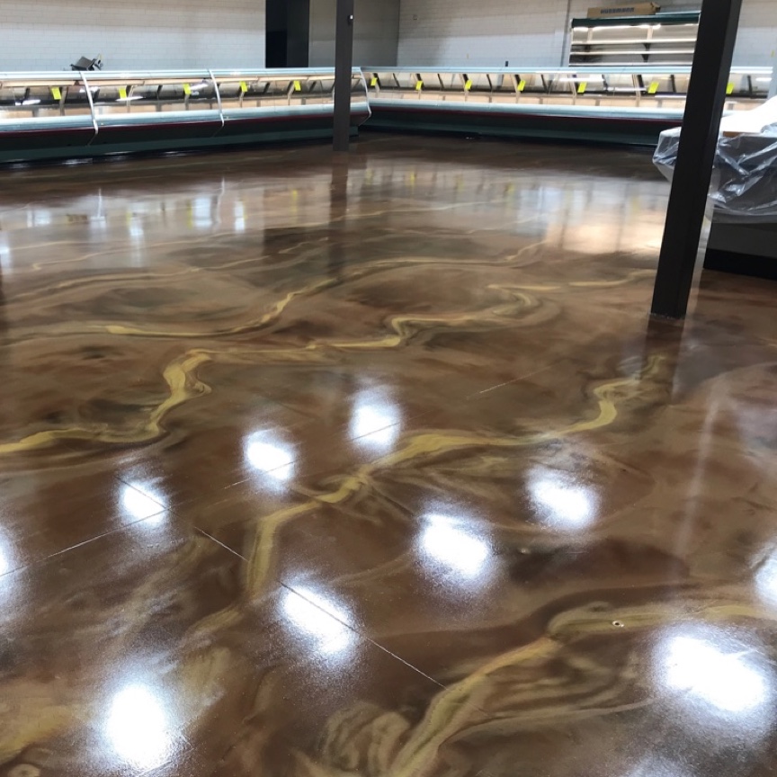 Resinwerks hickory color metallic epoxy on supermarket floor