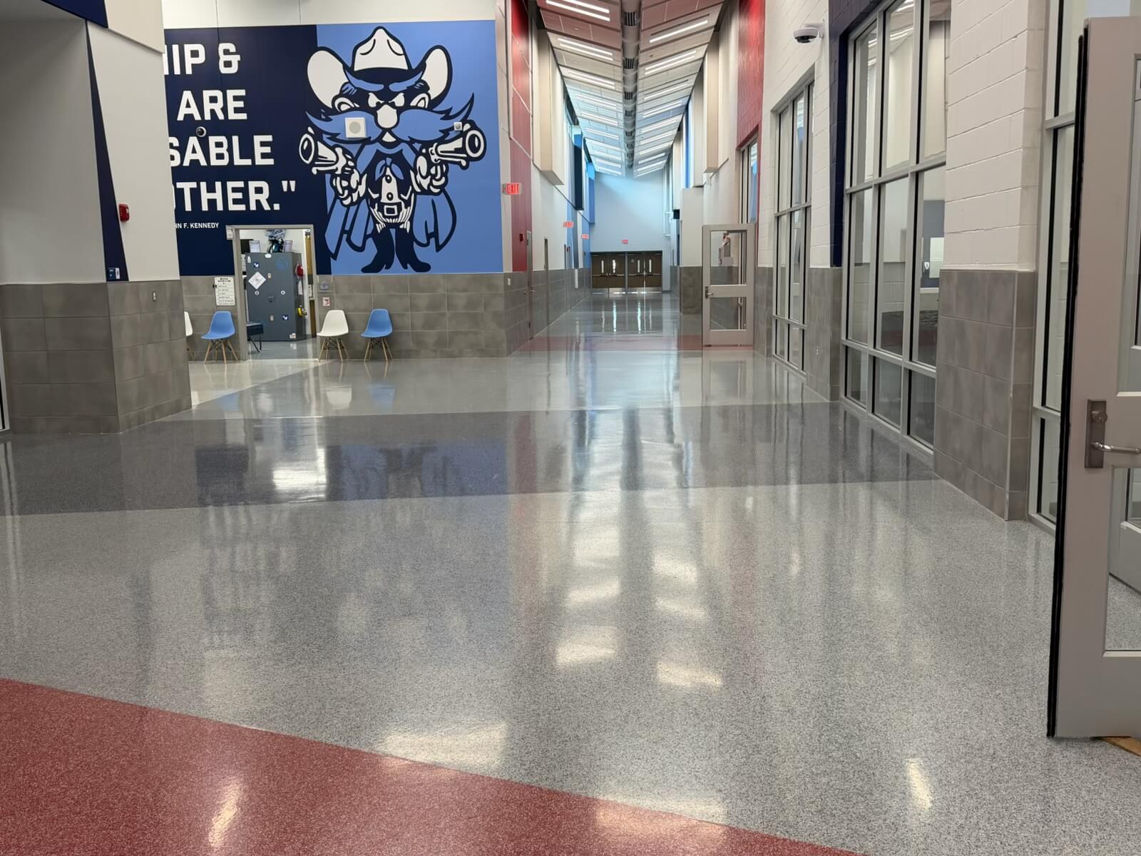 greenwood-isd-hallway-mascot-mural-flake-floor